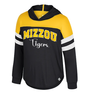 Mizzou Tigers Colosseum Toddler Girls Reflection Glitter Foil Tigers Black and Gold Long Sleeve Hoodie