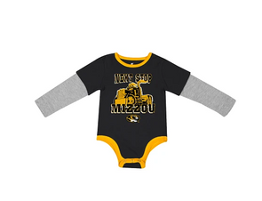 Mizzou Tigers Colosseum Infant Next Stop Oval Tiger Head Long Sleeve Black/Gold Onesie