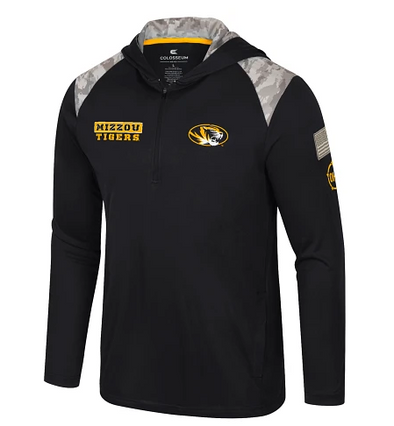 Mizzou Tigers Colosseum OHT 1/4 Zip Long Sleeve Black Hooded T-Shirt