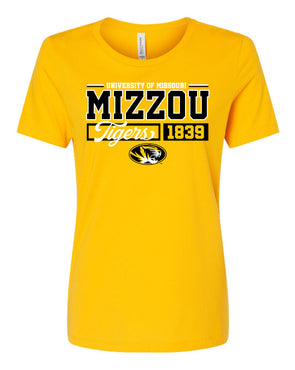 Mizzou Tigers Women's Bella Relaxed University of Missouri Oval Tiger Head Gold T-Shirt