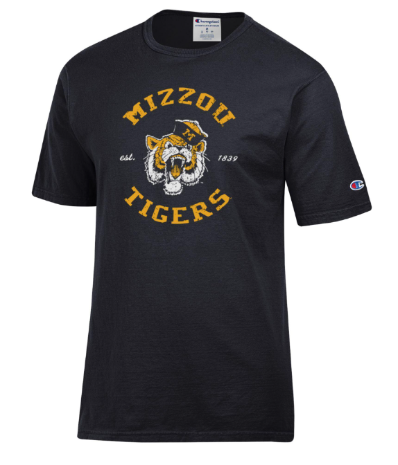 Mizzou Tigers 2024 Champion® TAM Student Designed Vault Distressed Tiger Black T-Shirt