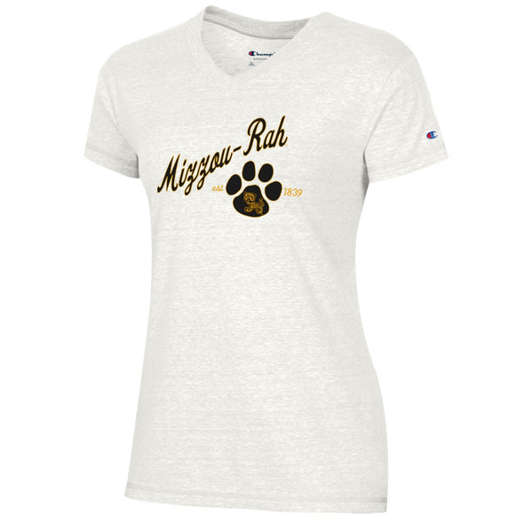 Mizzou Tigers 2024 Champion® TAM Student Designed Women's Mizzou RAH Vault Paw White T-Shirt