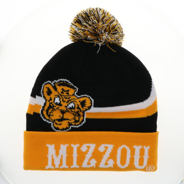 Mizzou Tigers Knit Vault Beanie Tiger Champ Pom Black and Gold Beanie