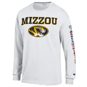 Mizzou Tigers Champion® SEC All Teams Logo's Sleeve Oval Tiger Head White Long Sleeve T-Shirt