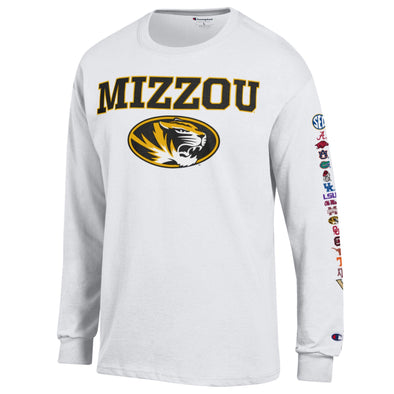 Mizzou Tigers Champion® SEC All Teams Logo's Sleeve Oval Tiger Head White Long Sleeve T-Shirt