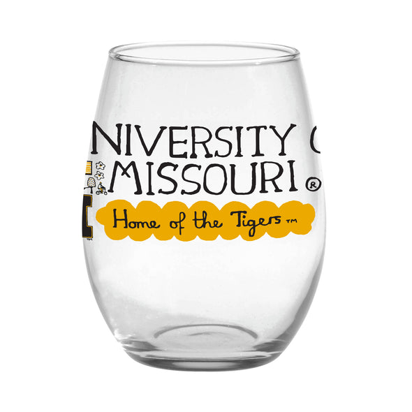 Mizzou Tigers Julia Gash Stemless Wine Glass Assorted Logos