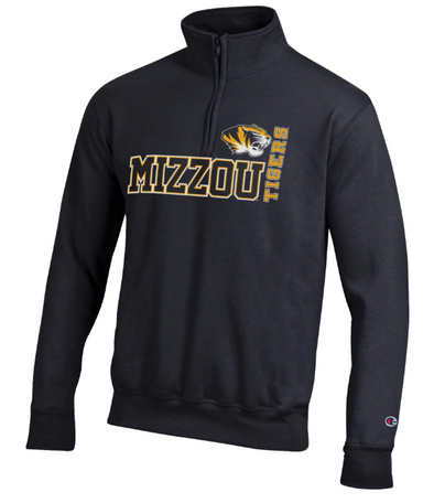 Mizzou Tigers Champion® 1/4 Zip Powerblend Tiger Head Black Sweatshirt