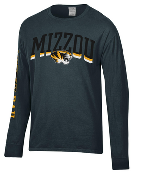 Mizzou Tigers Champion® Comfortwash Mizzou Arch Tiger Head Black Long Sleeve T-Shirt