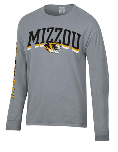 Mizzou Tigers Champion® Comfortwash Mizzou Arch Tiger Head Grey Long Sleeve T-Shirt