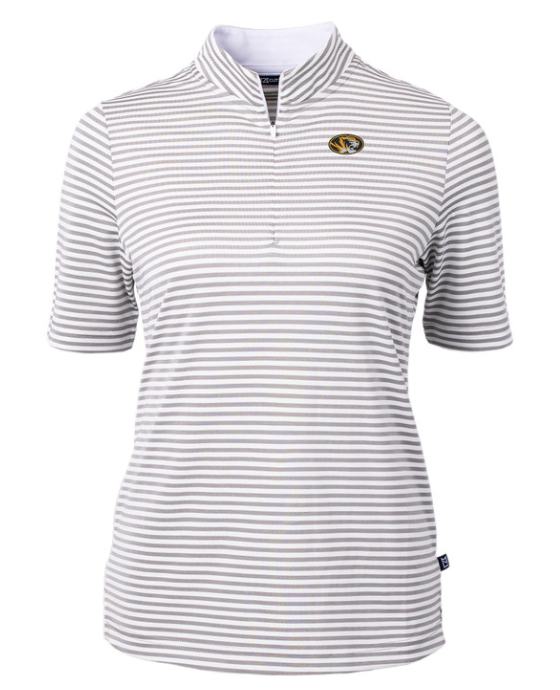 Mizzou Tiges Cutter and Buck Women's Virtue Grey and White Stripe Dress Shirt