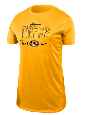 Mizzou Tigers Nike® 2024 Women's Missouri Tigers Legend Oval Tiger Head Gold T-Shirt