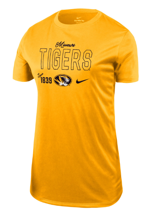 Mizzou Tigers Nike® 2024 Women's Missouri Tigers Legend Oval Tiger Head Gold T-Shirt