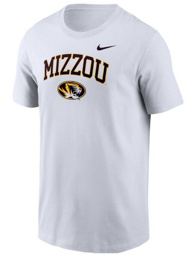 Mizzou Tigers Nike® 2024 Cotton Mizzou Arch Oval Tiger Head White T-Shirt