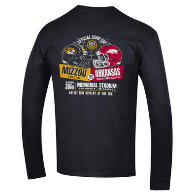 Mizzou Tigers Champion® 2024 MU vs Arkansas Official Game Day Black Long Sleeve T-Shirt