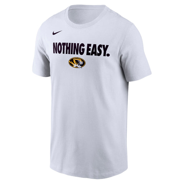 Mizzou Tigers Nike® 2025 Legend Basketball Bench Nothing Easy Oval Tiger Head White T-Shirt