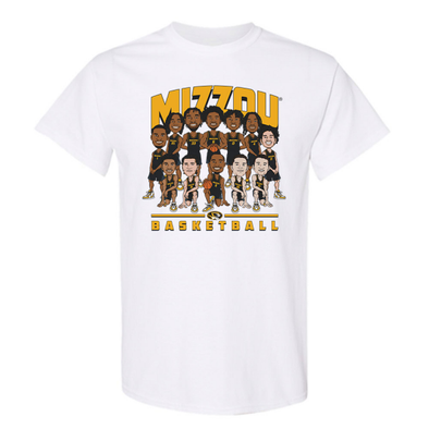 Mizzou Tigers 2025 NIL Basketball Caricature Players White T-Shirt