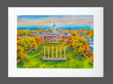 Mizzou Columns and Jesse Hall Matted Print