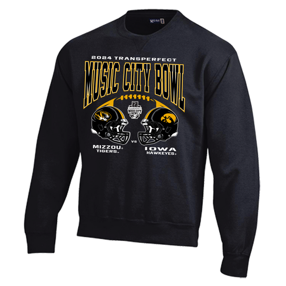 Mizzou Tigers Champion® Music City Bowl Dueling Helmets Black Crew Sweatshirt