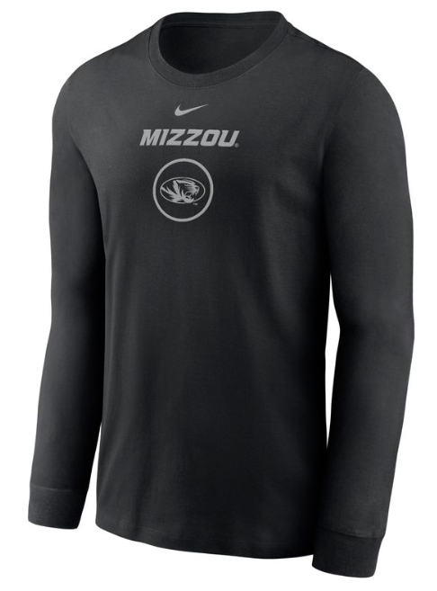 Mizzou Tigers Nike® 2024 Basketball Dri-Fit Legend Circle Tiger Head Black Long Sleeve T-Shirt