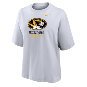 Mizzou Tigers Nike® 2025 Women's Oval Tiger Head Columbia Missouri Boxy Cut White T-Shirt