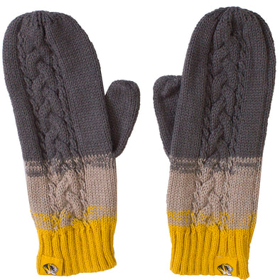 Mizzou Tiger Head Grey and Gold Knit Mittens