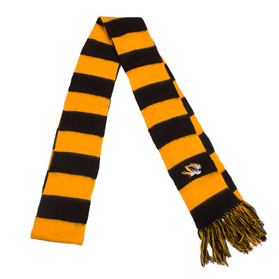 Mizzou Tiger Head Black and Gold Stripe Scarf