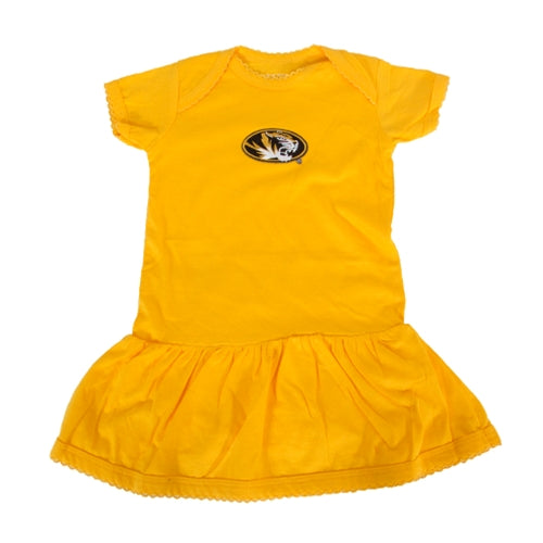 Mizzou Girls' Oval Tiger Head Gold Onesie Dress