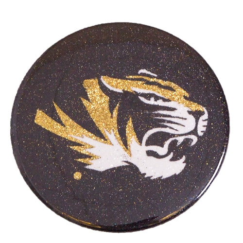 Mizzou Tiger Head Black Glitter Button Pin