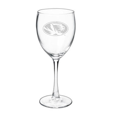 Mizzou Oval Tiger Head Etched Wine Glass
